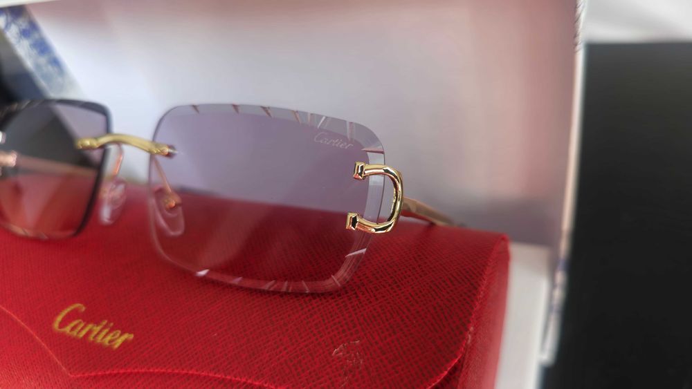Pachet Ochelari de soare Cartier rimless Diamond Cut light pink