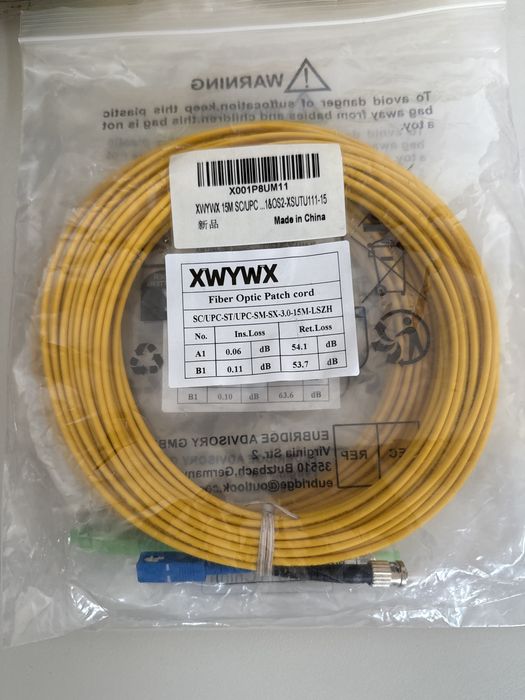 Cablu Patch Fibra Optica 15m XWYWX SM SX/DX LSZH 3.0mm / SC ST LC FC