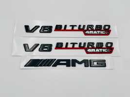 Set embleme compatibile Mercedes V8 biturbo 4matic+ AMG rosu