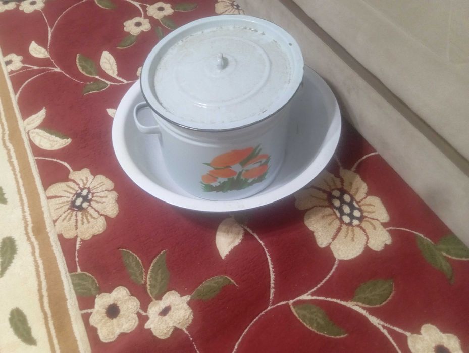 Эмалированный таз и чашка