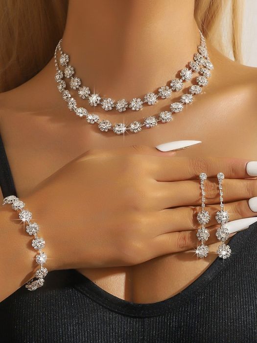 Колье и серьги свадебный набор украшений, подарочный ювелирный комплек