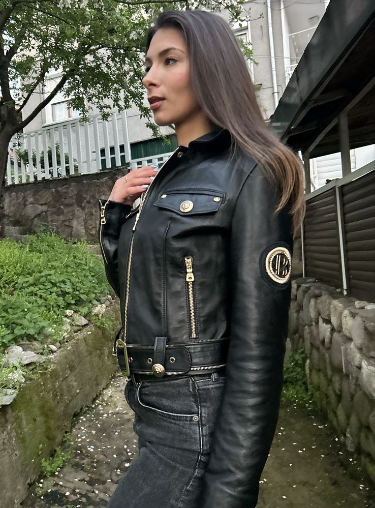 Черно кожено яке Balmain
