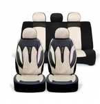 Huse scaune auto,material textil crem si piele ecologica neagra