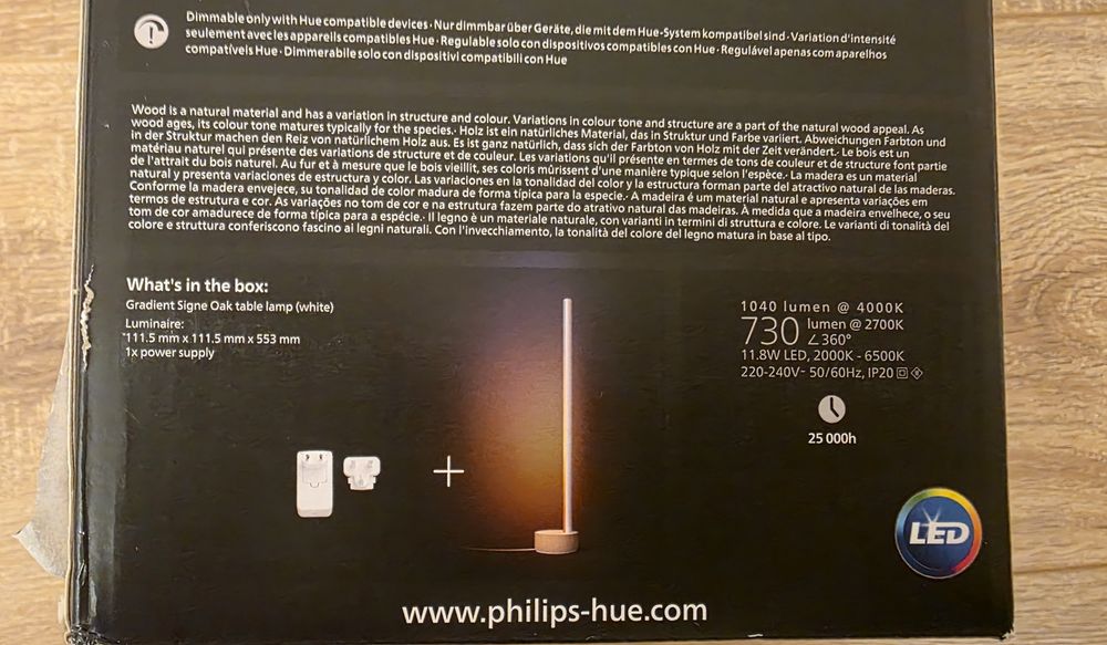 2 lampi Philips Hue Gradient Signe Oak, 1040lm, White and Color