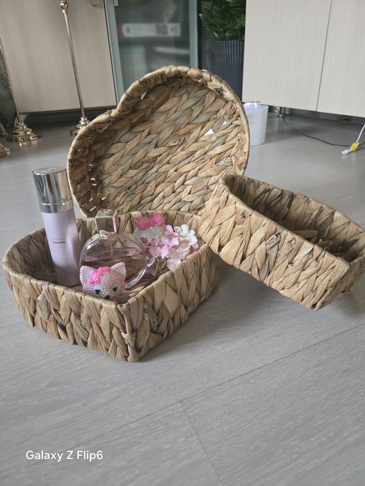 Комплект плетени панери/кошници "Сърце" от естествена материя