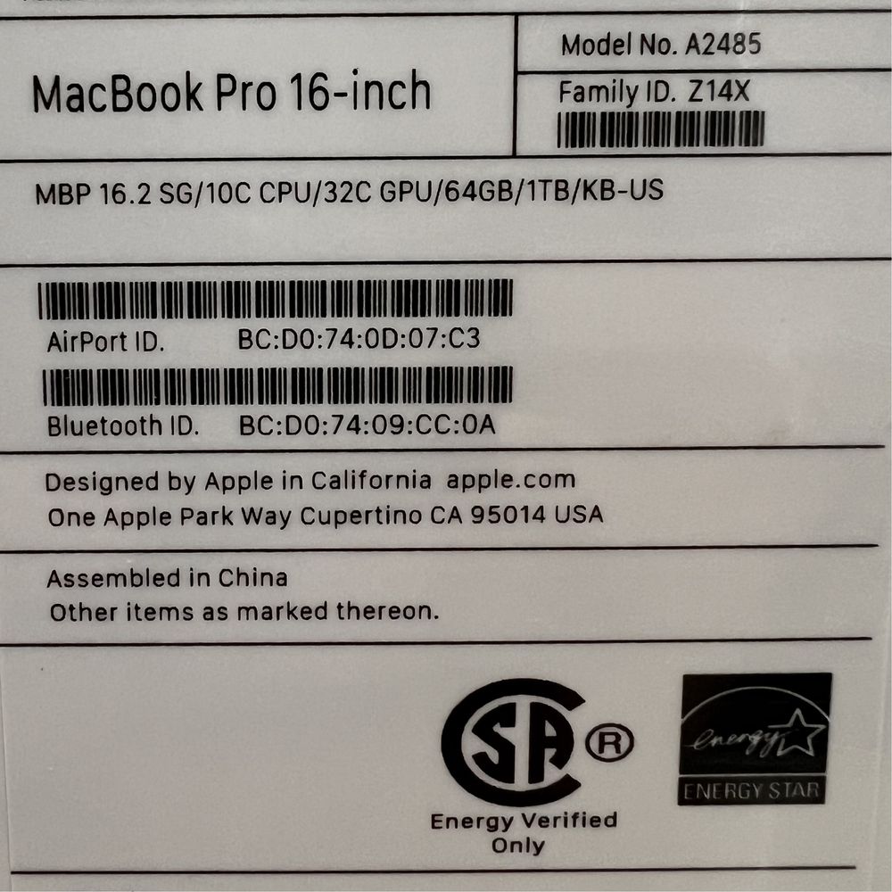 Macbook Pro 16" M1 Max 64/1Tb