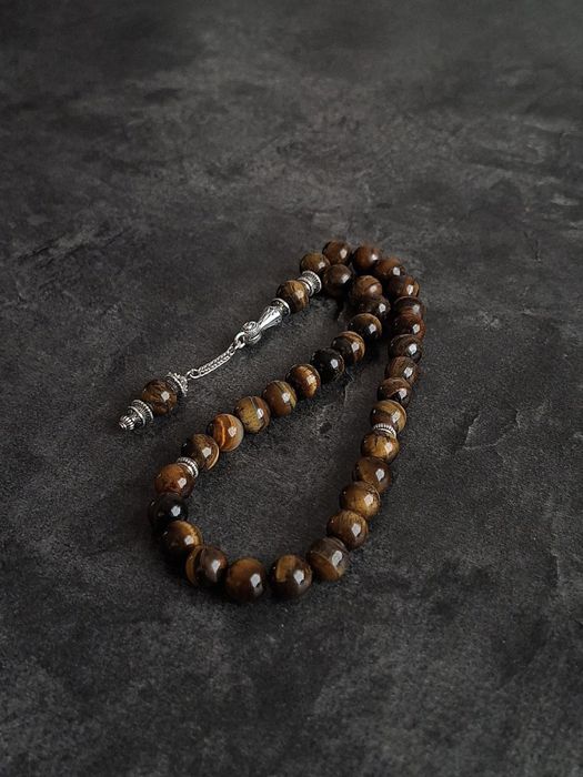 Премиальные чётки(тасбих) ручной работы из тигрового глаза — 33 бусины