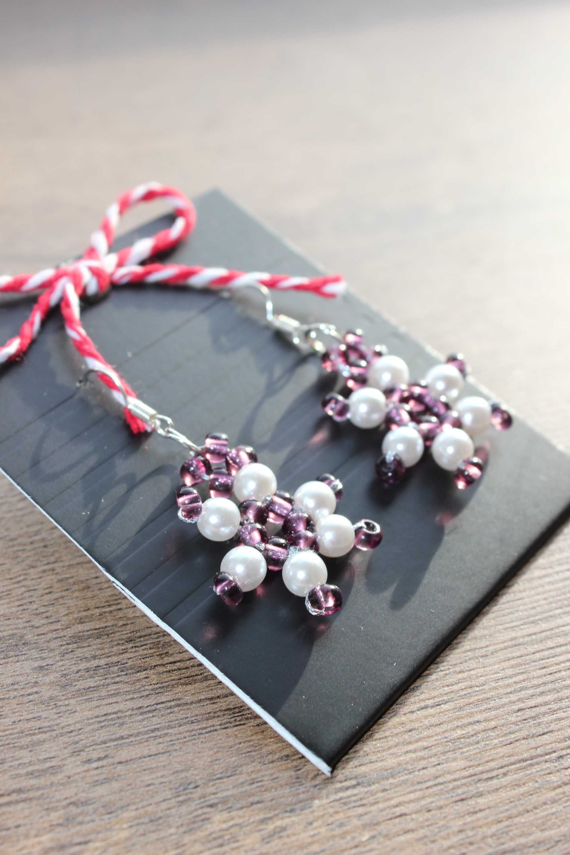 Martisor handmade cercei flori din margele