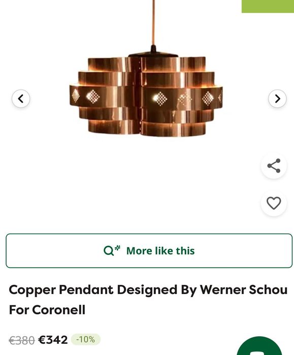 Mid century lampa pendul cupru