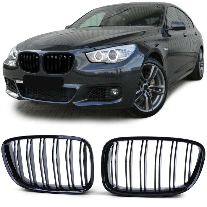 Set 2 Grile Duble M Nari Bara Fata BMW Seria 5 GT F07, Negru Lucios