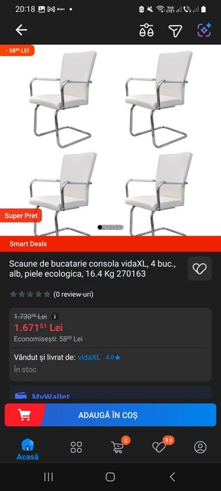 Scaune de bucatarie consola vidaXL, 4 buc., alb, piele ecologica