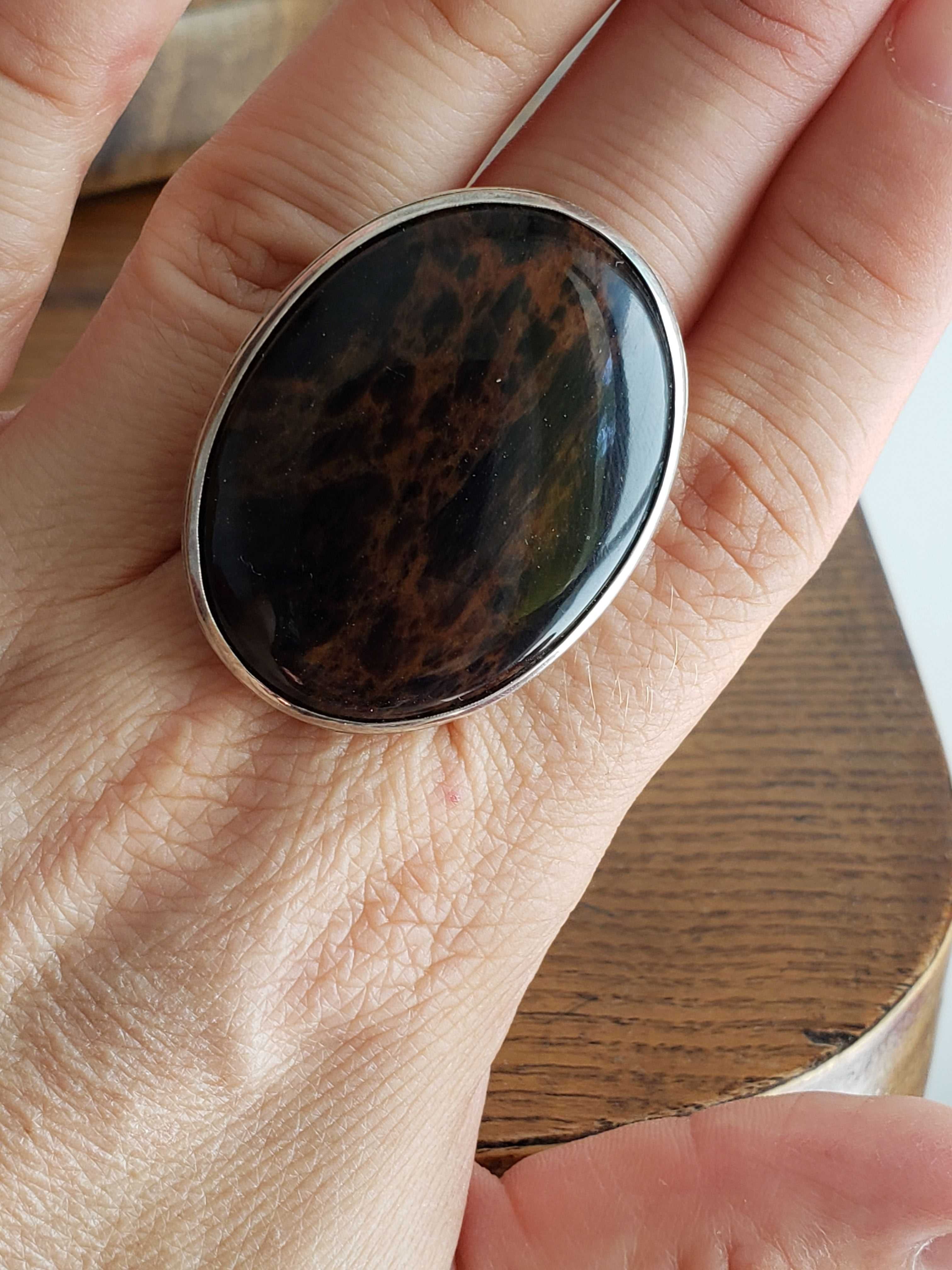 Масивен пръстен с естествен махагонов обсидиан