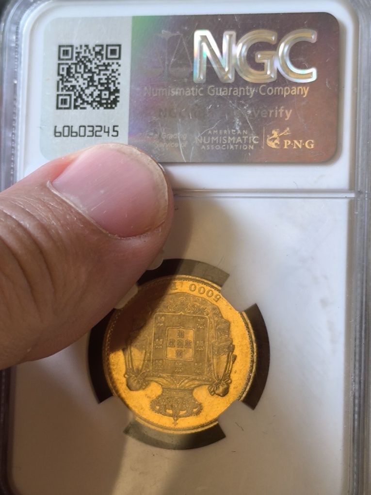 5 000 рейс1887 год, Португалия,Луиш I, злато 8.87 гр,917/1000 MS 62