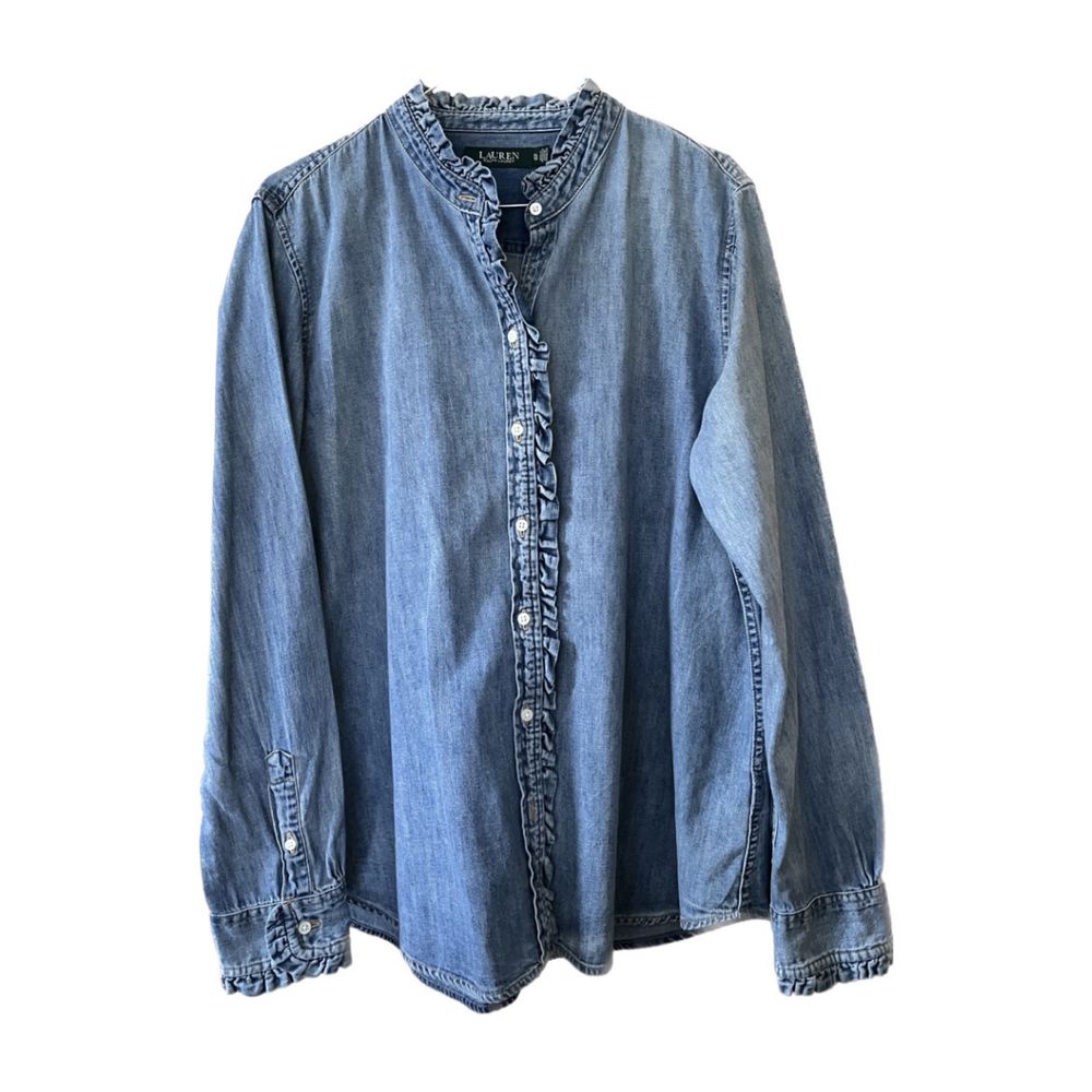 Ralph Lauren Ruffle-Trim Denim Shirt , Дънкова риза Размер XL