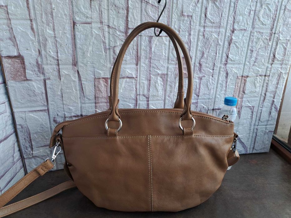 дамска чанта,L.CREDI,бежова кожена торба-естествена кожа