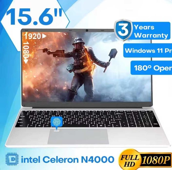 Laptop 15.6" HD, Intel Celeron N4000, 16GB RAM, max 2TB SSD
