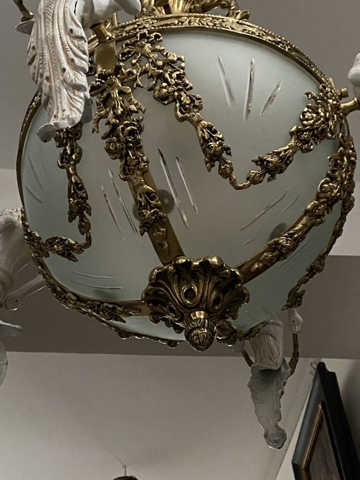 Candelabru bronz masiv/portelan/85h