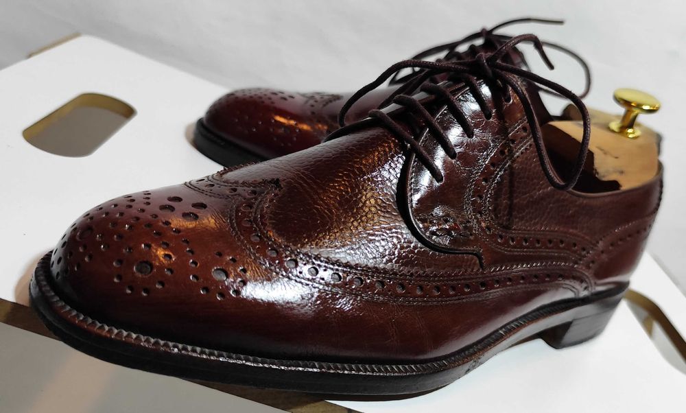 Pantofi wingtip derby 41 41.5 de lux Moreschi lucrati manual piele nat