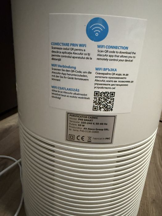 Purificator de aer AlecoAir P40 SMART, wifi lampa UV HEPA, ionizare