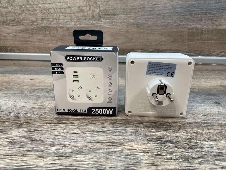 Разклонител Зарядно с 2 гнезда + 2 USB-A + 1 USB-C Нов