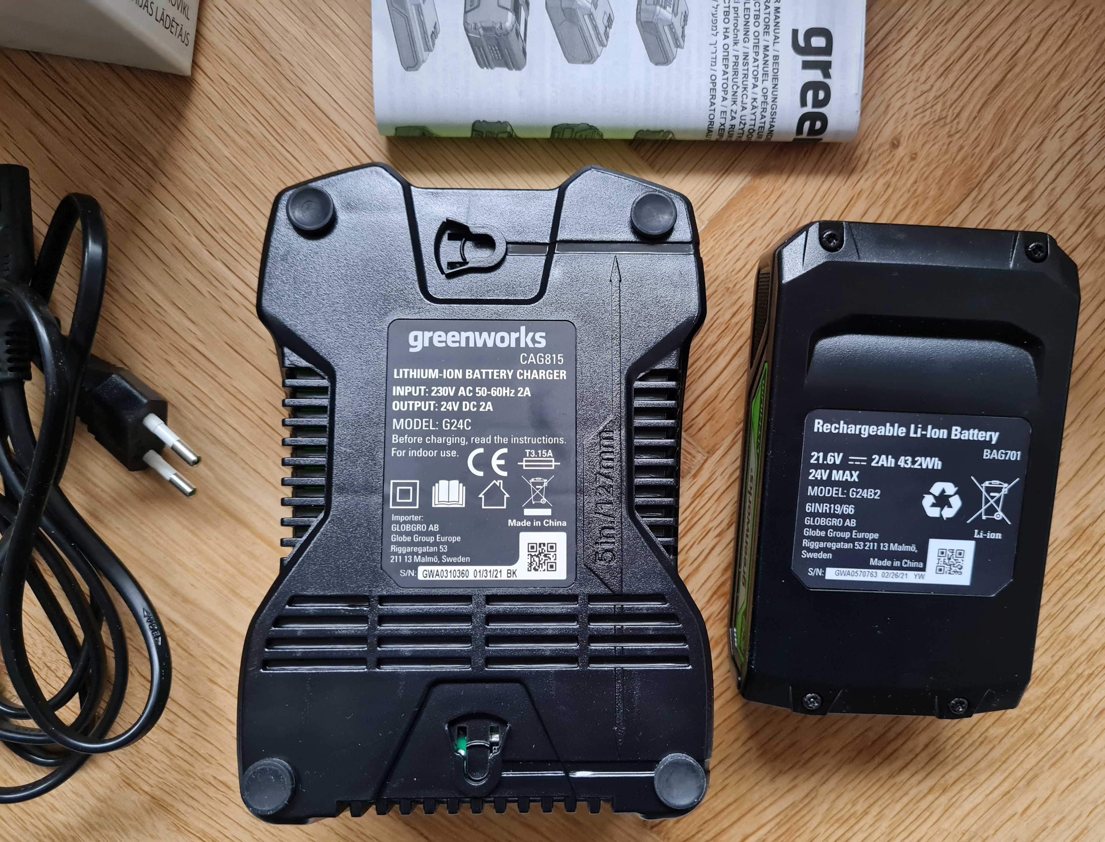Зарядно и батерия 24v Greenworks