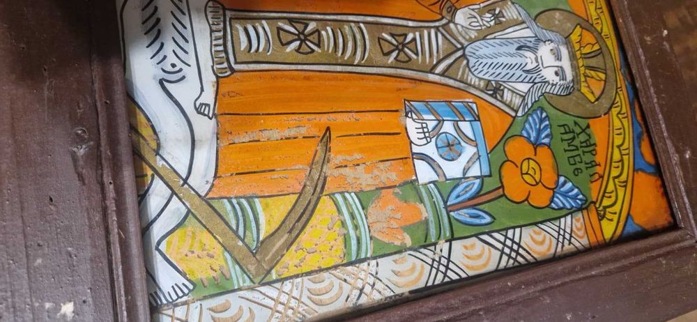 Icoana pictura pe sticla anii 1900 colectie antic