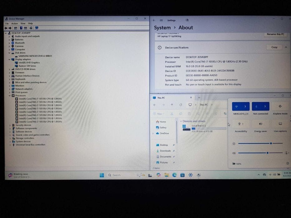 Laptop HP 17, Intel i7 10510U, 16 GB RAM, SSD 512 GB, Radeon 530 2GB