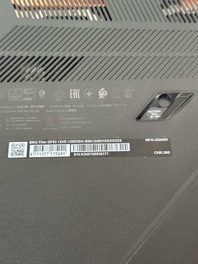 MSI GF63/144HZ/RTX 4050 6GB/i5 12450H/512GB SSD/16gb/ГАРАНЦИЯ