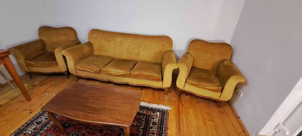 Living Italia din anii 60-70 lemn-catifea restaurat și retapițat