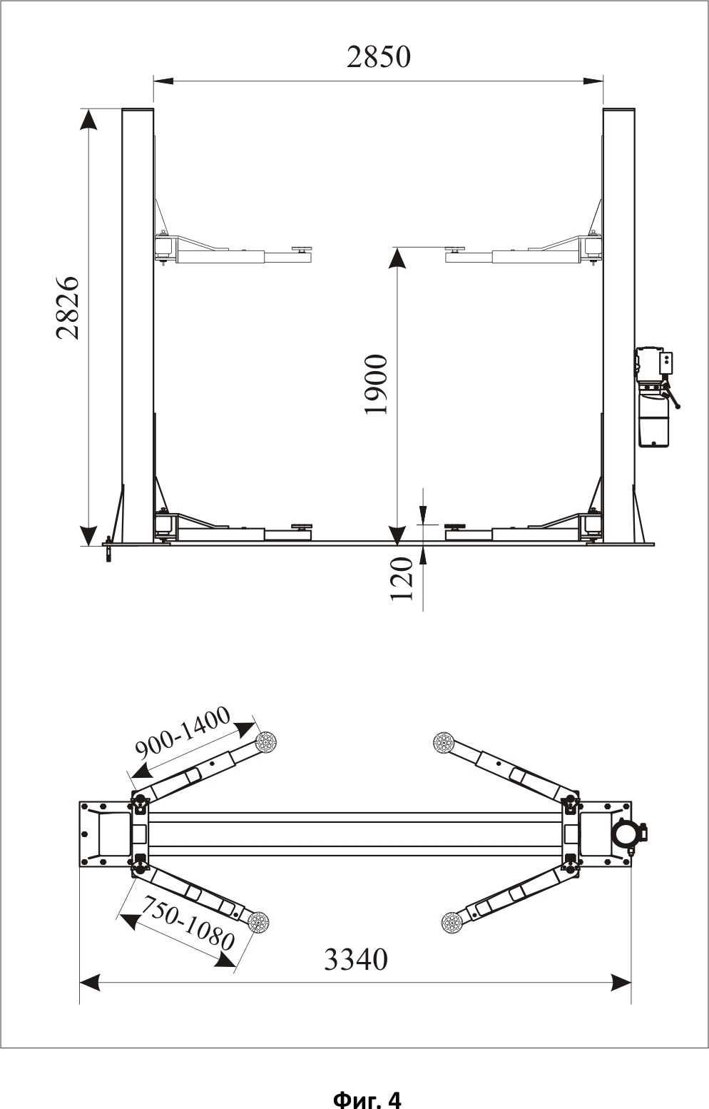 4т Подемник монофазен Negel4000F+анкери,4*85 мм адапт,2+3 ст.рамена