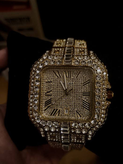 Cartier Santos Two Tone Custom Iced Out Bustdown Wrist Watch