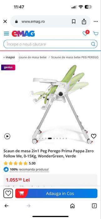Scaun de masa 2in1 Peg Perego Prima Pappa Zero Follow Me