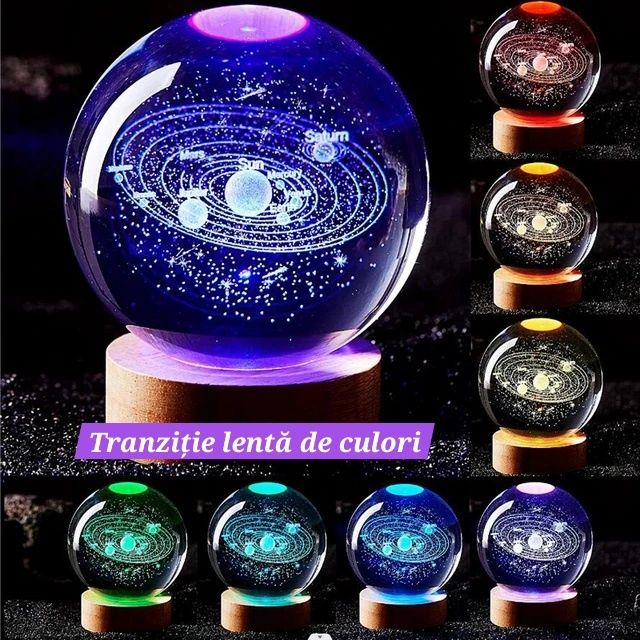 Lampă Glob cristal K9. LED multicolor. Gravat laser. Diferite modele.