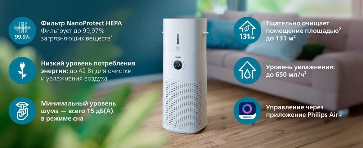 PHILIPS увлажнитель и очиститель 130Кв 2в1 Оригинал Доставка Бонус