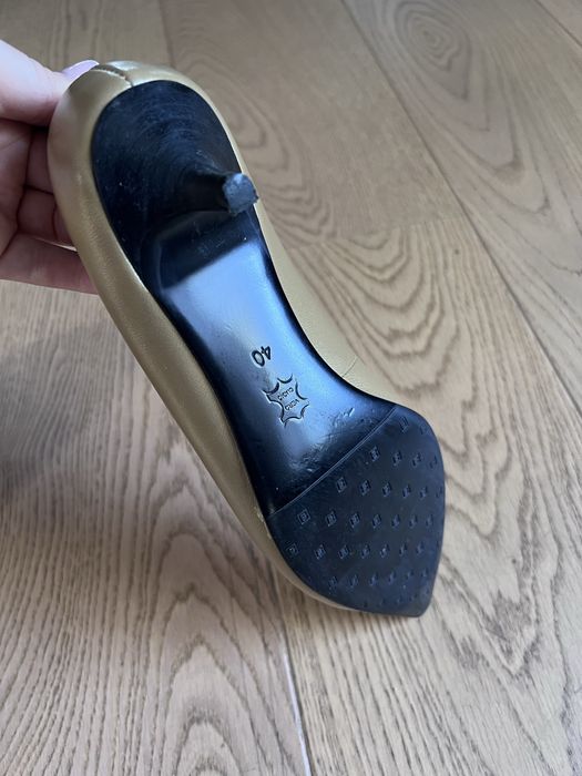 Pantofi aurii piele naturală, toc mic elegant (ATENA, mărimea 40)