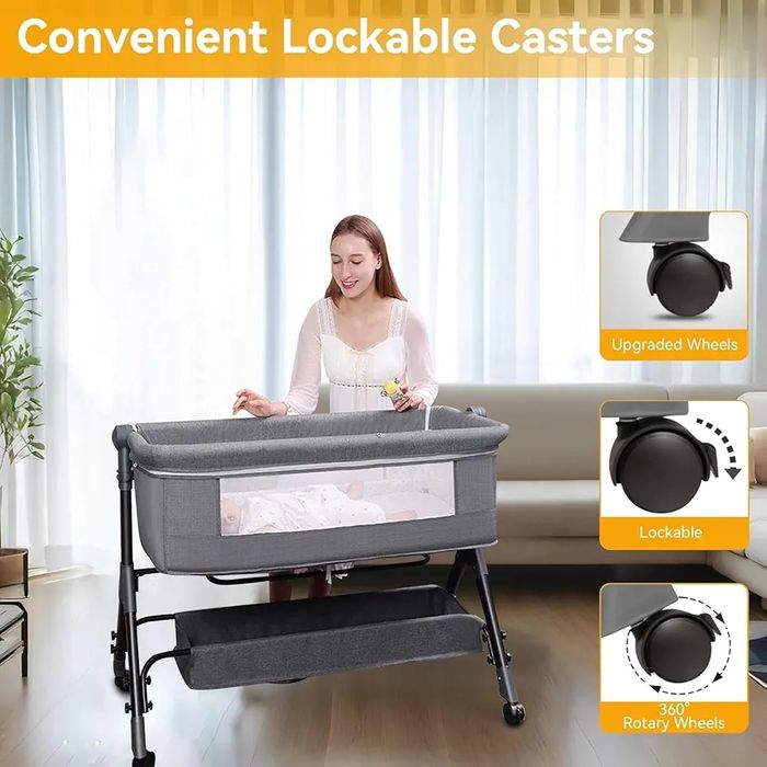 Бебешка кошара люлка за новородено сгъваема бебешки кош 3 в 1 светло с