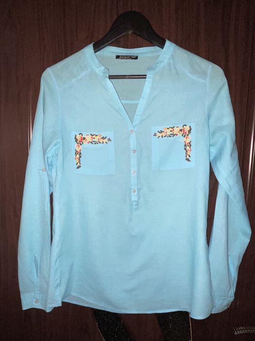 Cămașă damă albastra bumbac 100% cu model