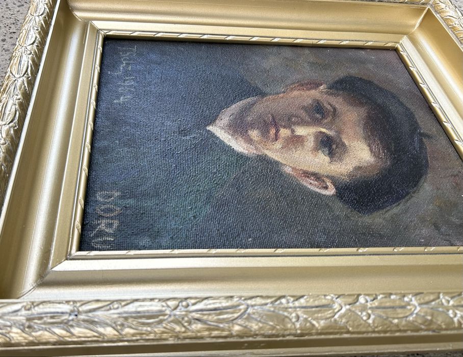 T Schipor 1964 tablou portret baiat pictura ulei inramat 39x46cm