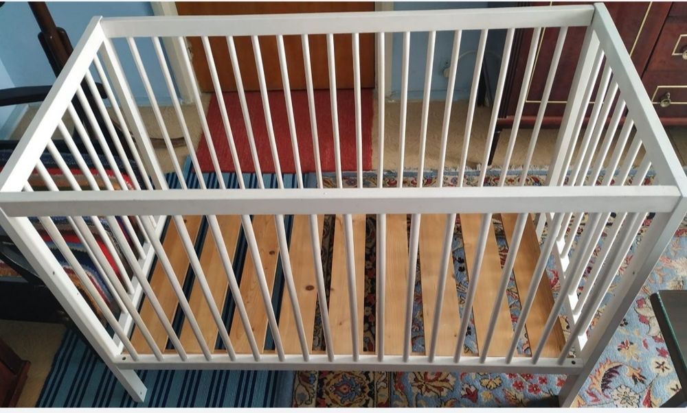 Pătuț alb copii, cu saltea