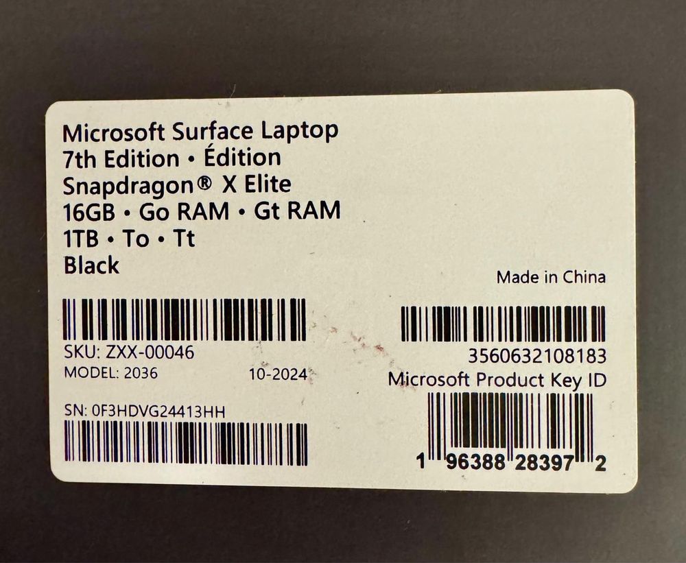 Microsoft Surface Laptop 7 13.8”Snapdragon X Elite 16GB 1 TB SSD Nou