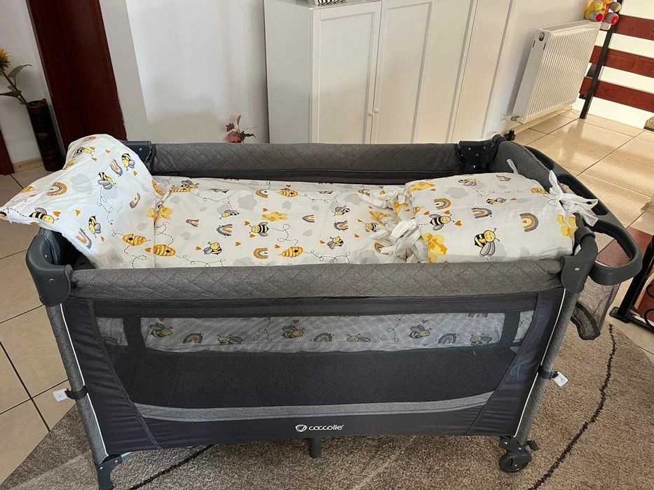 Patut co-sleeper Insieme, Greystone, Coccolle,+SALTEA+Lenjerie 5 piese