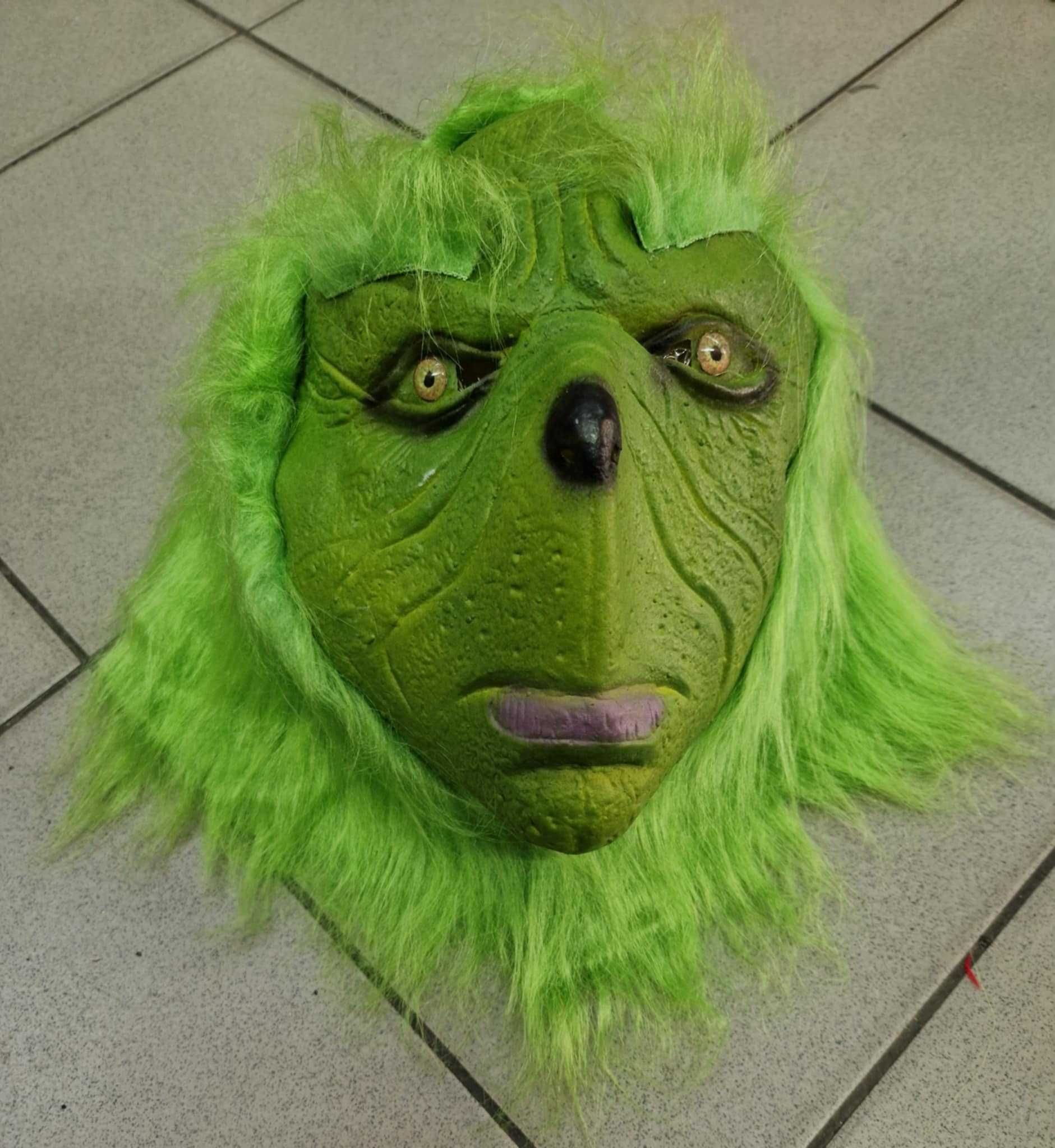 GRINCH costum blana + masca latex (mos craciun spiridus fulg de nea)