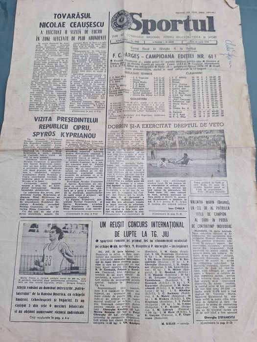 Ziarul Sportul din 25 iunie 1979! FC Arges Campioana Romaniei
