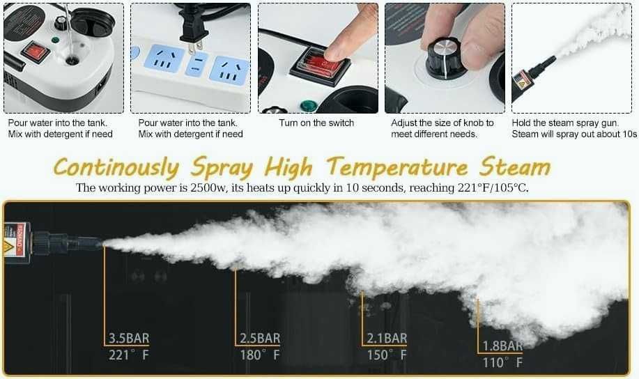 Парочистачка с мощност 2500W 6 скорости 7 накрайника Резервоар 1200 ml