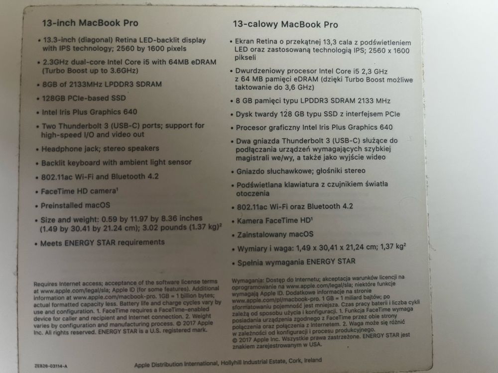 Macbook Pro 13 2017 година 128GB