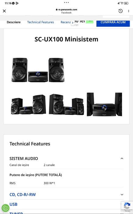 Vând sistem audio Panasonic