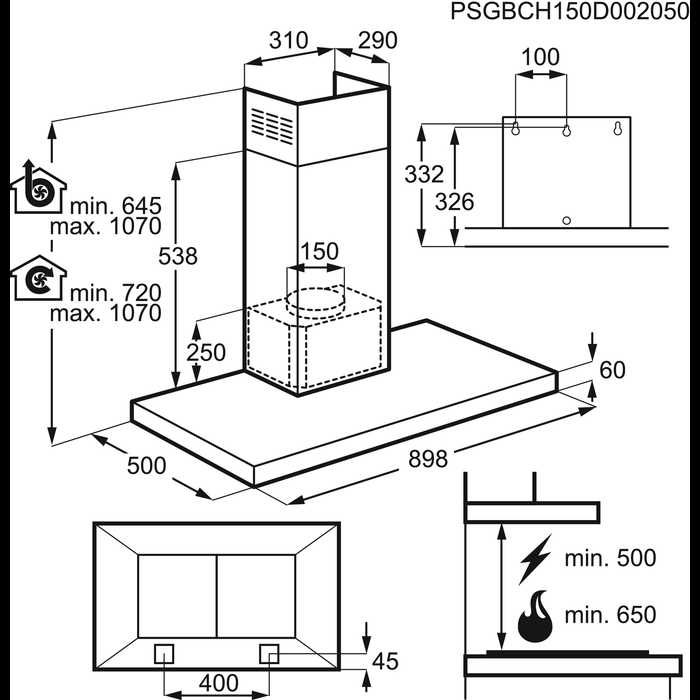 Абсорбатор 90 см AEG DBB4950M монтаж към стена