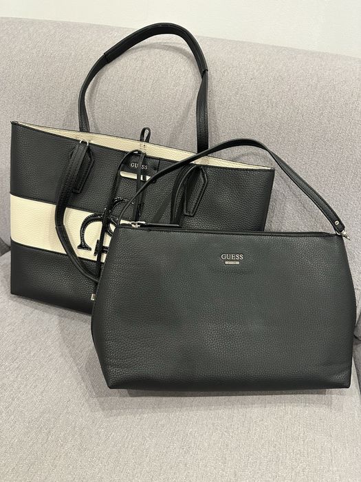 Двулицева чанта от еко кожа Guess + несесер чантичка