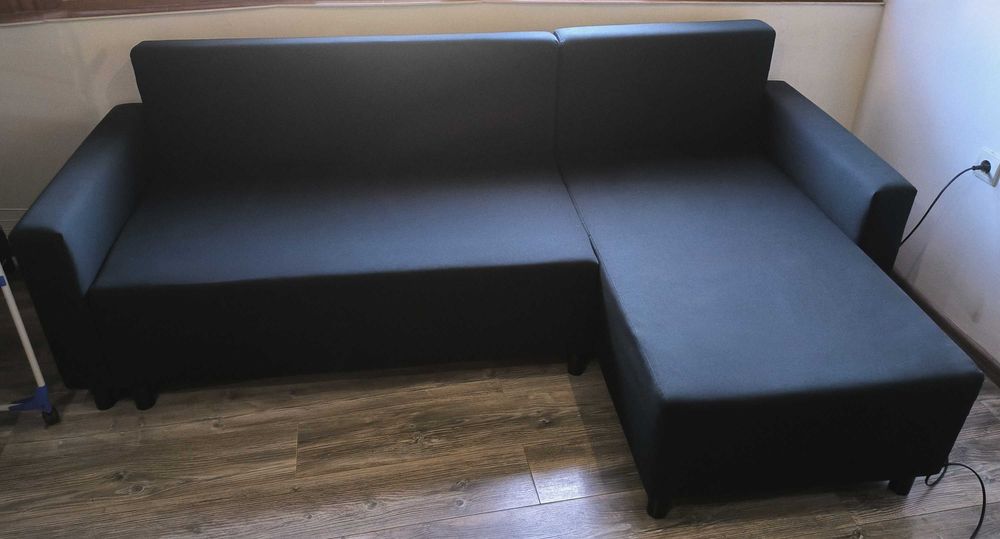 IKEA - Кухненски разтегателен диван с лежанка "LUGNVIK" - черен