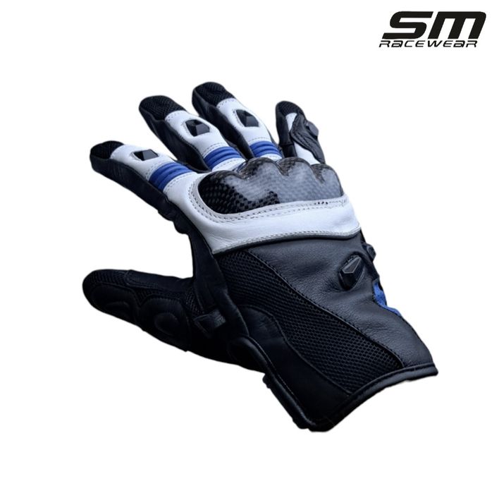 Manusi moto piele naturala SM Striker Blue-White Short S, M, L, XL 2XL